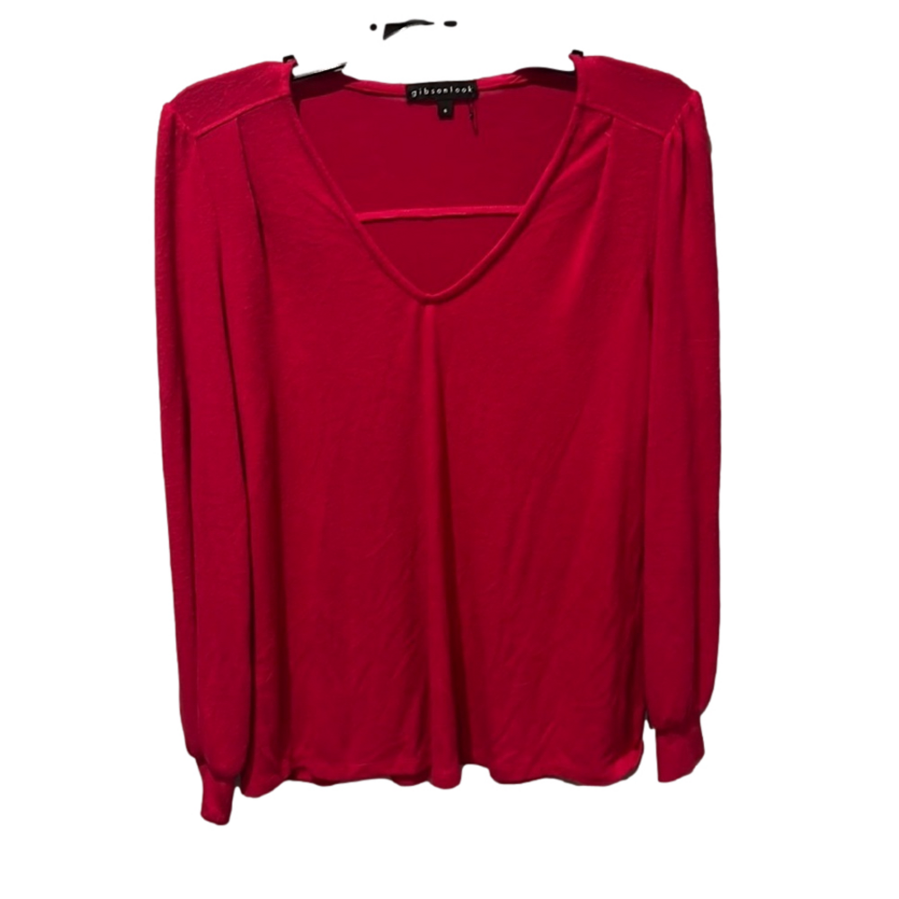 Gibson Look Shirt Dark Pink Long Sleeve V-Neck Soft Top. Women’s Small NWOT